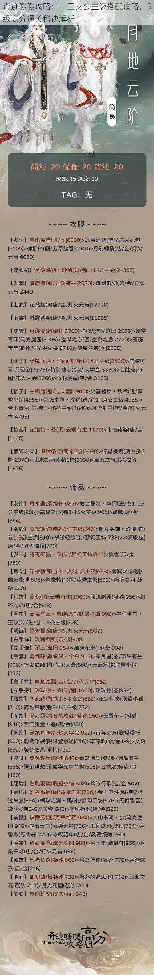 奇迹暖暖攻略：十三支公主级搭配攻略，S级高分通关秘诀解析