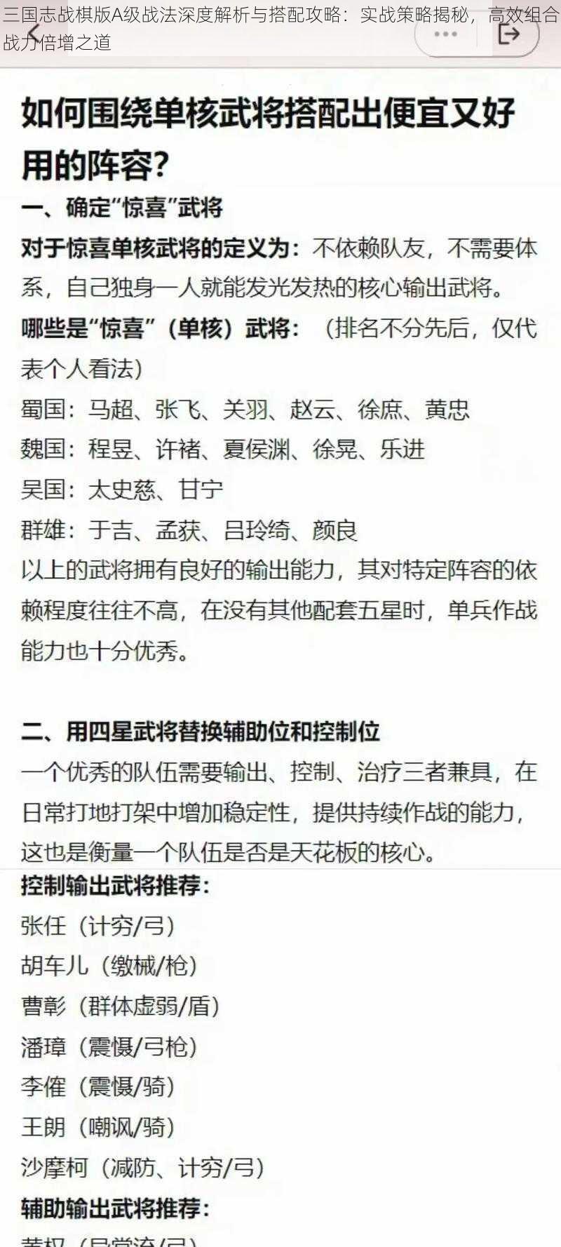 三国志战棋版A级战法深度解析与搭配攻略：实战策略揭秘，高效组合战力倍增之道