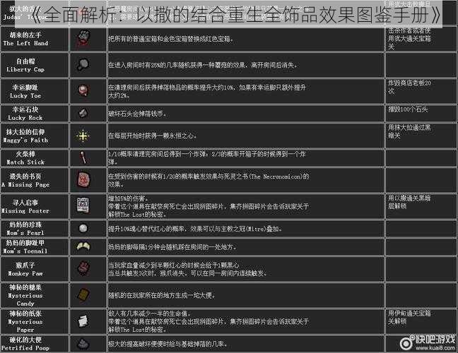 《全面解析：以撒的结合重生全饰品效果图鉴手册》