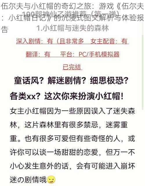 伍尔夫与小红帽的奇幻之旅：游戏《伍尔夫：小红帽日记》的沉浸式图文解析与体验报告