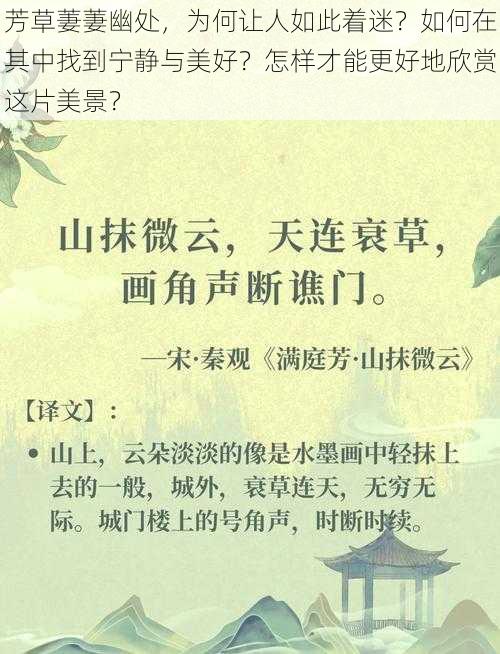 芳草萋萋幽处，为何让人如此着迷？如何在其中找到宁静与美好？怎样才能更好地欣赏这片美景？