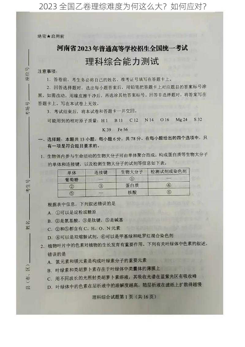 2023 全国乙卷理综难度为何这么大？如何应对？